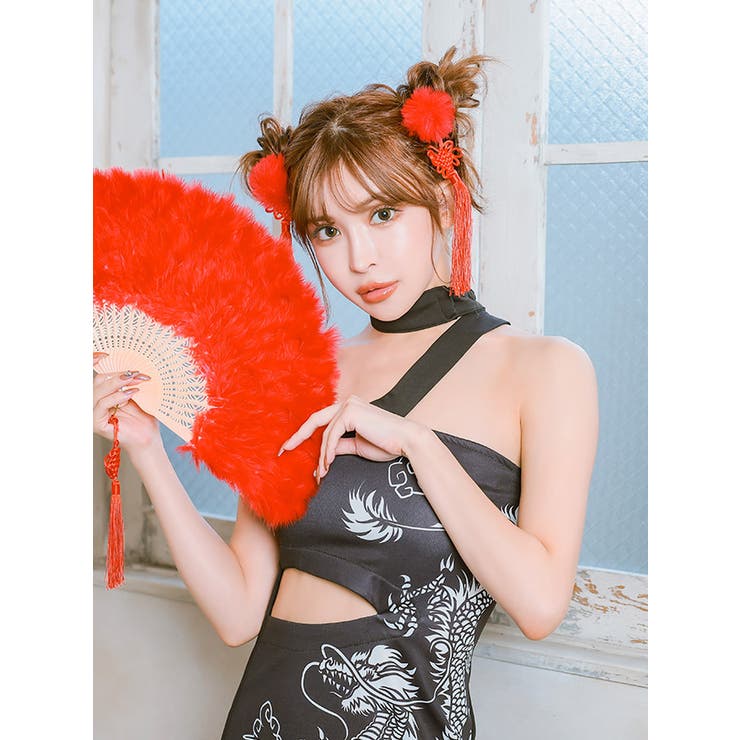 セクシーチャイナ　衣装+ウィッグ+髪飾り+耳+扇子 coa121-set_002.jpg