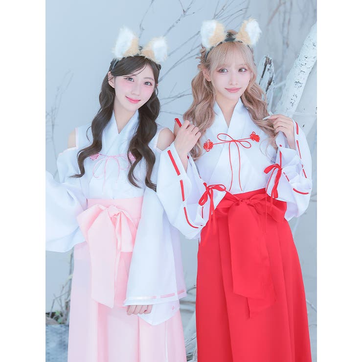 ふわもこきつね耳カチューシャ付き巫女風コスチューム ハロウィンコスプレ ガーリー… | Tika | 詳細画像2 