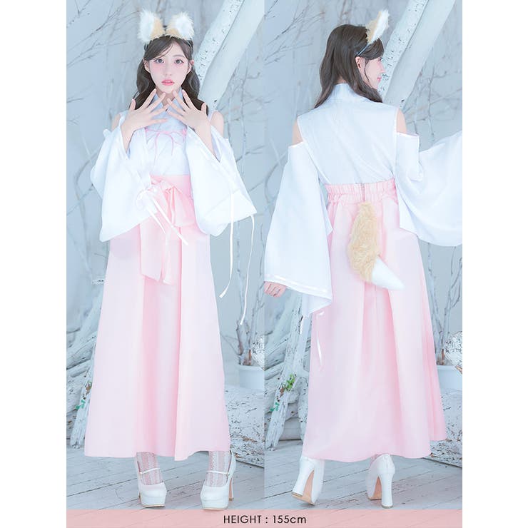 ふわもこきつね耳カチューシャ付き巫女風コスチューム ハロウィンコスプレ ガーリー… | Tika | 詳細画像12 