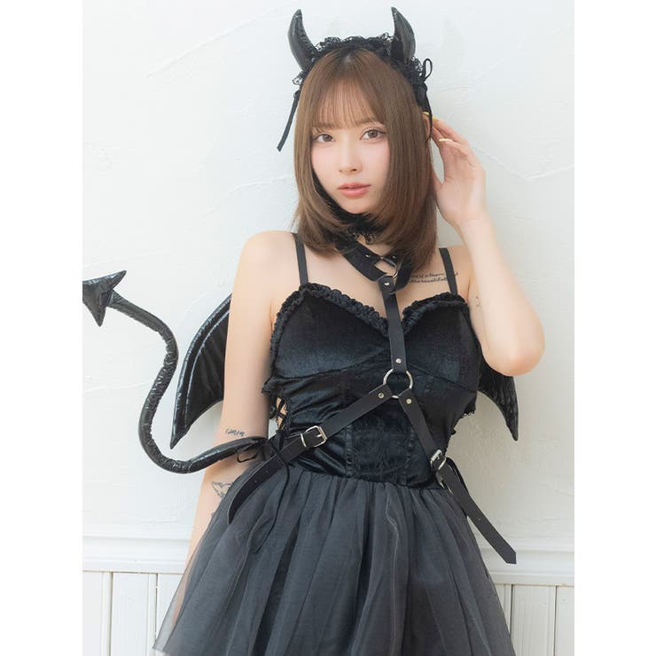 小悪魔デビル風コスプレ6点セット 羽根付きワンピ×チョーカー ハロウィンコスプレ | Tika | 詳細画像2 