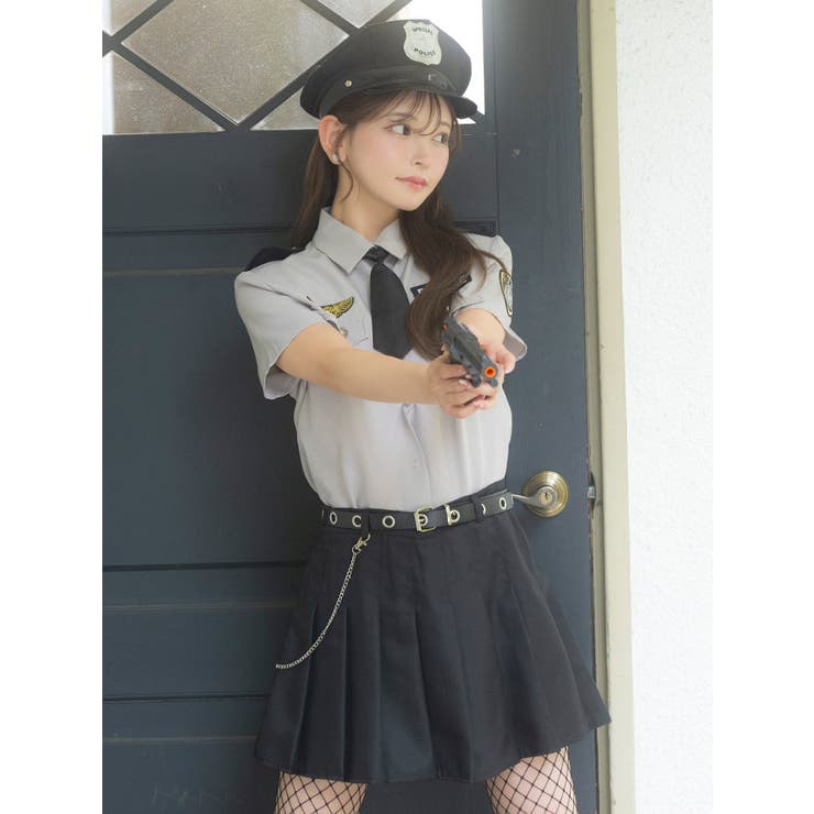 ポリス風コスプレ6点セット バッジ付きシャツ×プリーツスカート ハロウィンコスプ… | Tika | 詳細画像4 
