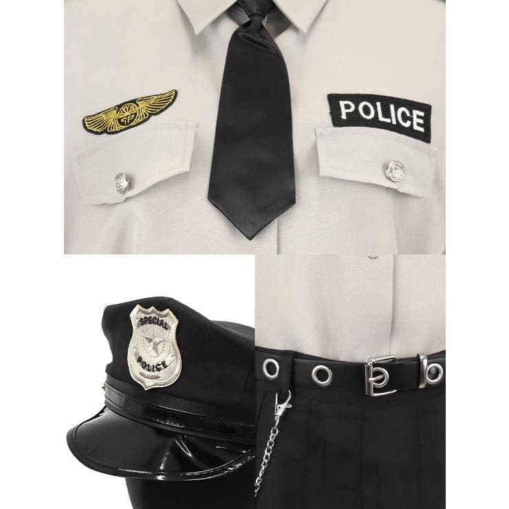ポリス風コスプレ6点セット バッジ付きシャツ×プリーツスカート ハロウィンコスプ… | Tika | 詳細画像10 