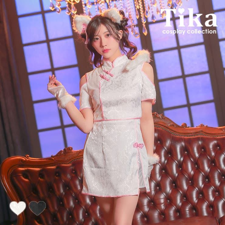 ホワイト×ピンク | オープンショルダーウルフガールチャイナコスチューム ハロウィンコスプレ | Tika