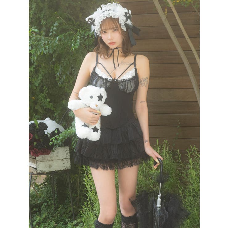 ねこ耳ゴシック風コスプレ5点セット レーストップ×ベアバッグ付き ハロウィンコス… | Tika | 詳細画像6 