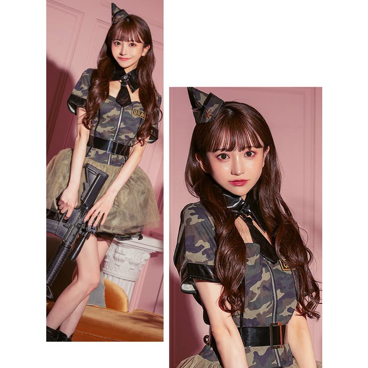 フロントジッパー×シフォンガーリーアーミーコスチューム フロントジッパー×シフォンガーリーアーミーコスチューム