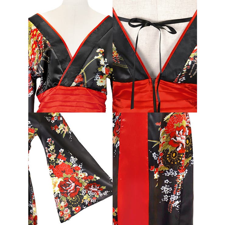 花魁風ハイウエストロングドレスコスチューム2点セット ハロウィンコスプレ