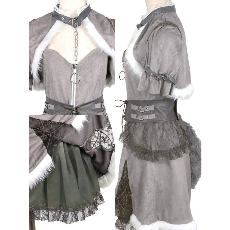 ハーフジップ×コルセットベルトウルフガールコスチューム ハロウィン