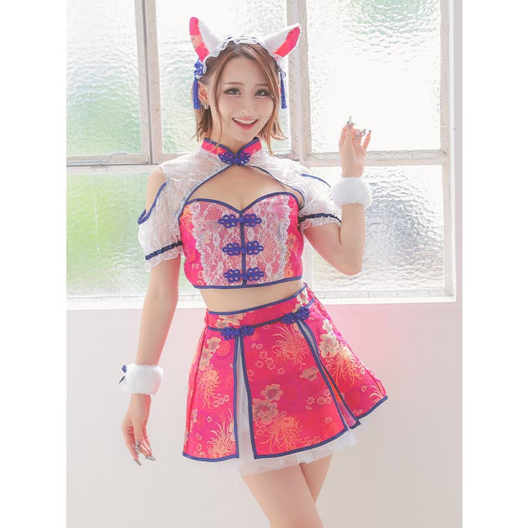 Tika ハートカットトップオープンショルダーレースチャイナドレス