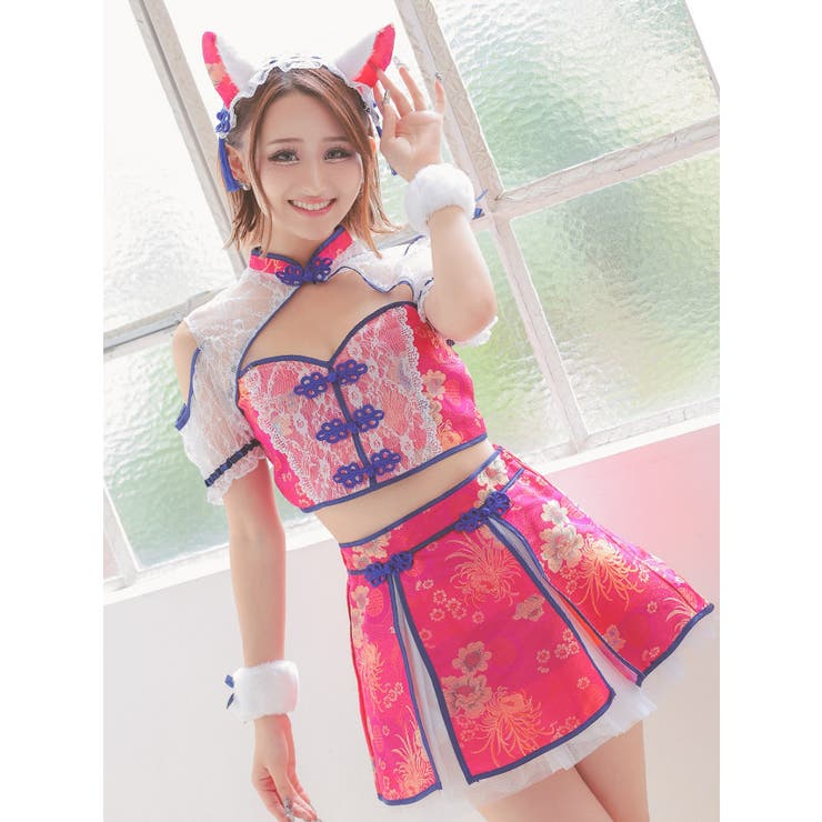 ハートカットトップオープンショルダーレースチャイナドレス