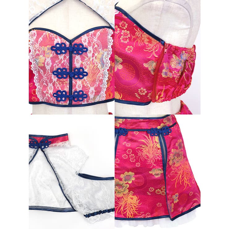 ハートカットトップオープンショルダーレースチャイナドレス