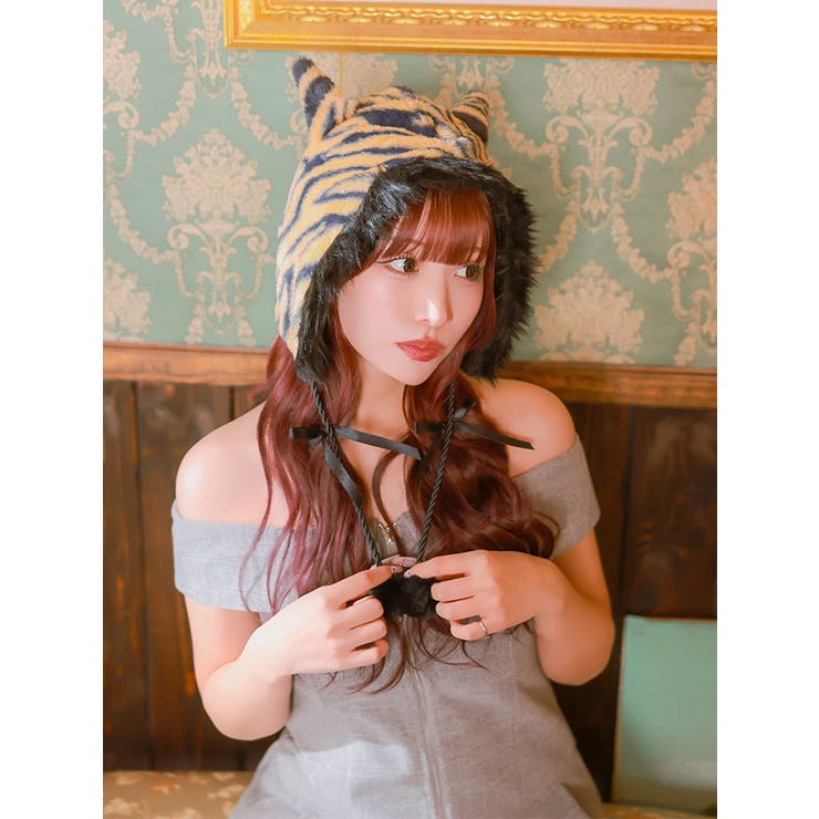 Tika 虎柄フェイクファー鬼モチーフフードキャップ ハロウィンコスプレ小物 | Tika | 詳細画像2 