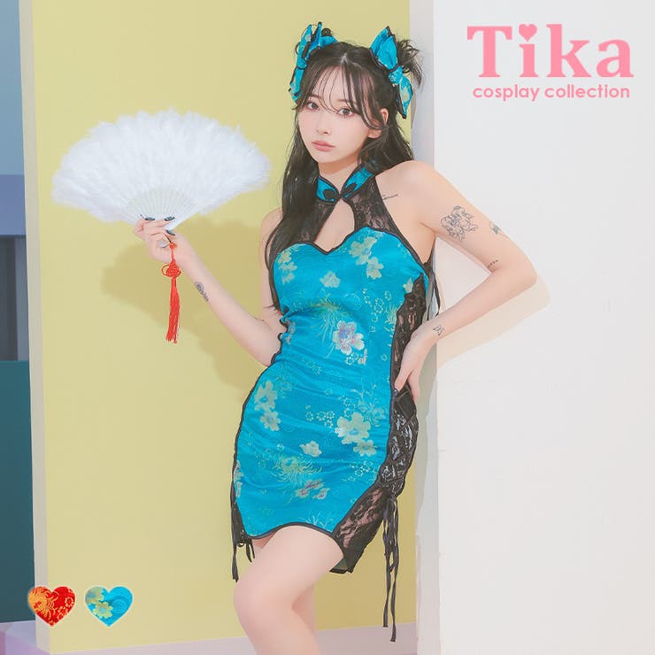 サイドカットレース×レースアップミニ丈チャイナドレス