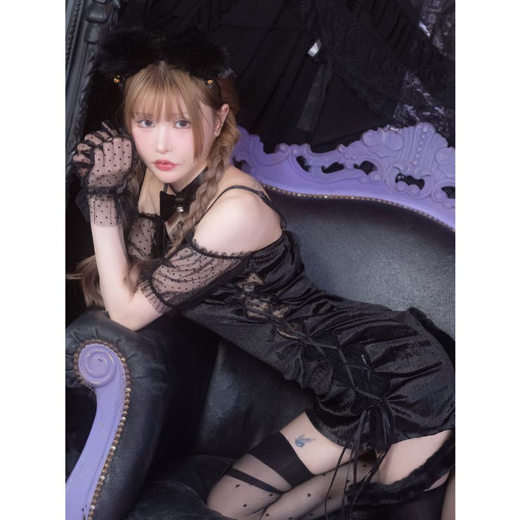 サイドドットシアーレースアップキャットガールコスチューム ハロウィンコスプレ セ… | Tika | 詳細画像5 