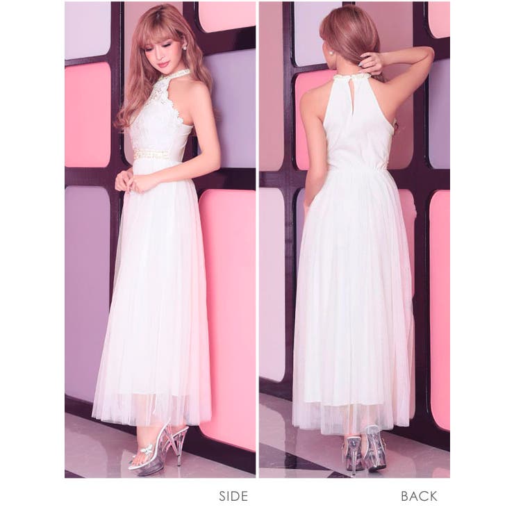 シフォン×レースアメリカンスリーブロングドレス ハイネック ウエストマーク | Tika | 詳細画像5 