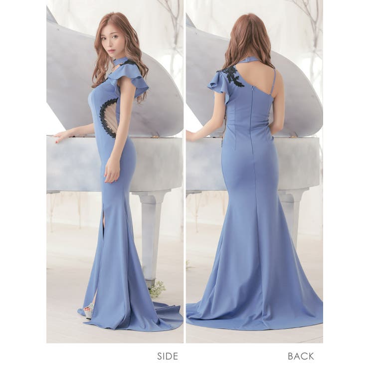 サイドカットワンショルダーマーメイドラインロングドレス スリット キャミソール | Tika | 詳細画像10 