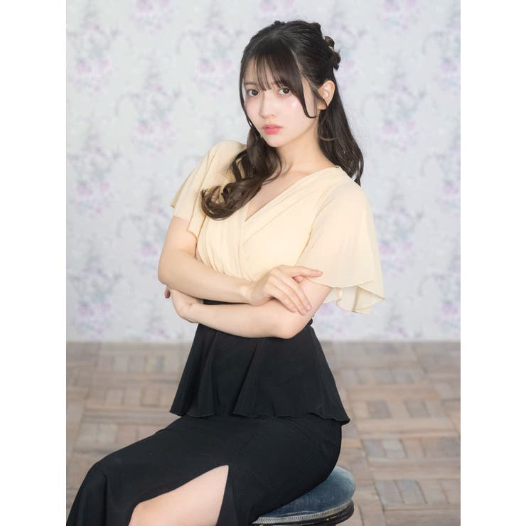 Tika カシュクールフレアスリーブペプラムタイトロングドレス キャバドレス | Tika | 詳細画像4 