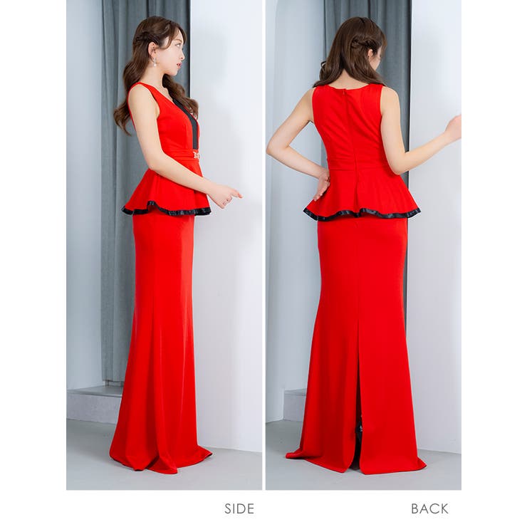 バイカラーハイウエストペプラムタイトロングドレス セクシードレス 袖なしい | Tika | 詳細画像12 