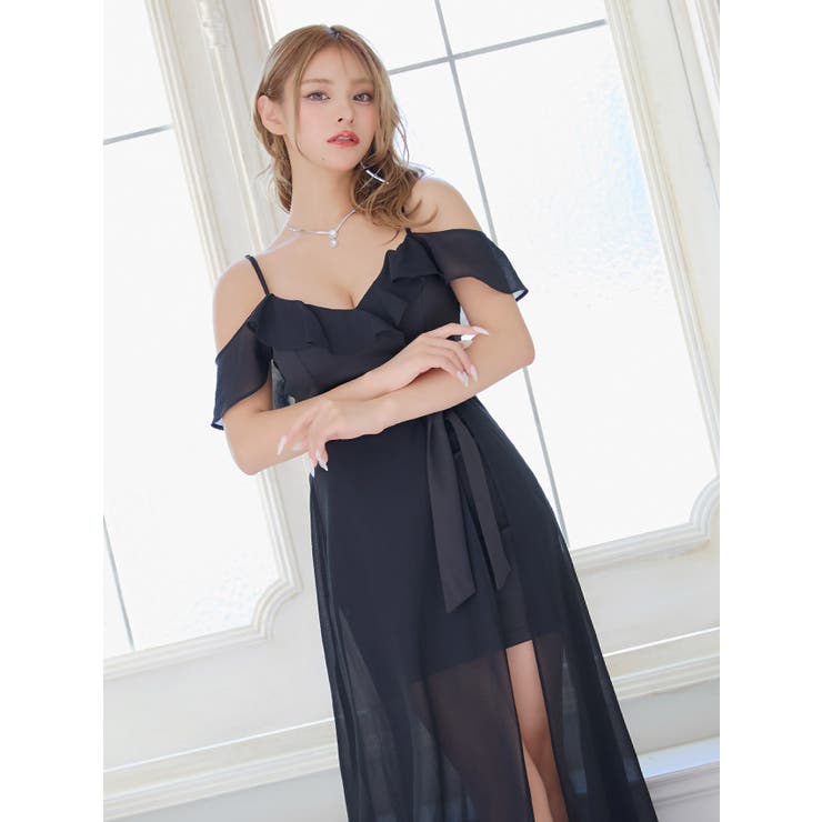 インナータイトミニ丈レイヤードシフォンロングドレス キャバドレス キャバ | Tika | 詳細画像9 