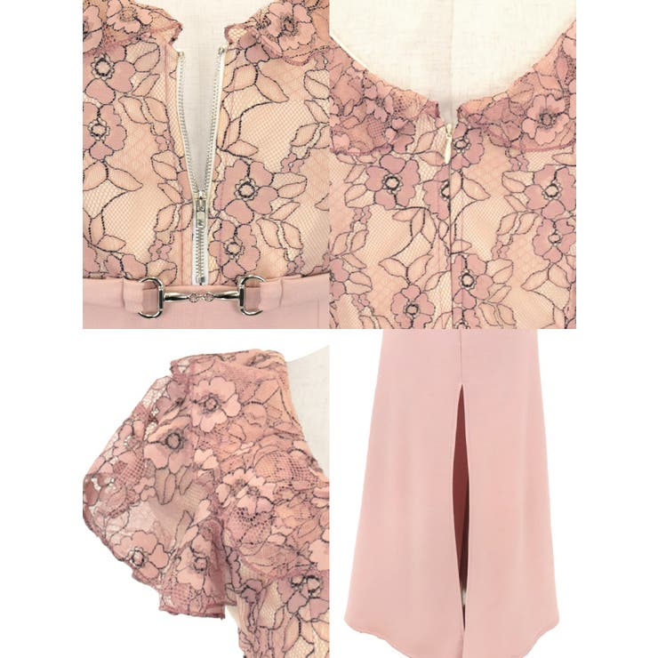 フラワーレースフロントハーフジップエレガントロングドレス エレガントドレス 袖なし | Tika | 詳細画像12 