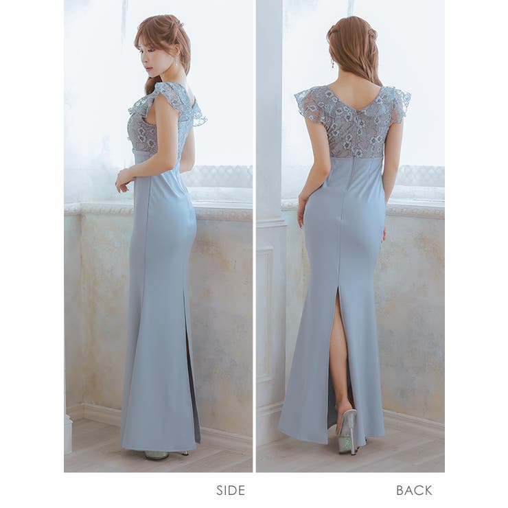 フラワーレースフロントハーフジップエレガントロングドレス エレガントドレス 袖なし | Tika | 詳細画像5 