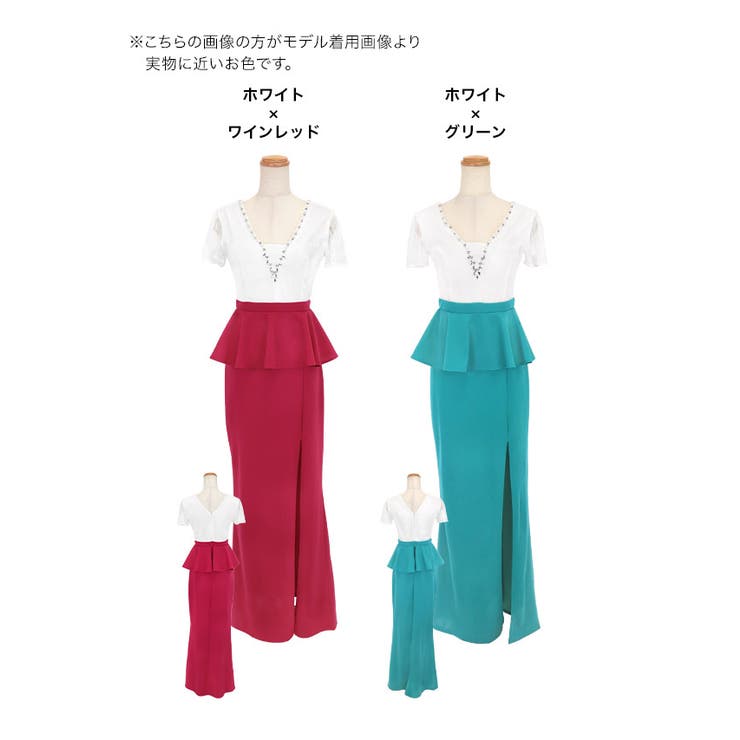 Tika ロングドレス　半袖　レース　ビジュー　ぺプラム　スリット　タイト 楽天市場】【8/11まで5％OFFクーポン】Tika レース×ビジューハイ