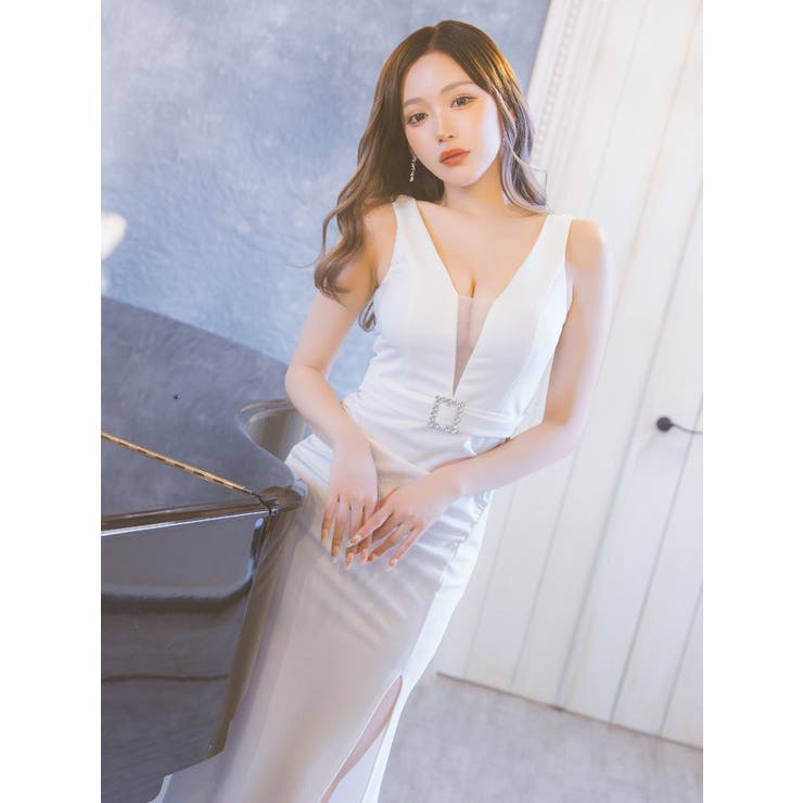 シースルーバストカットサイハイウエストマークスリットロングドレスセクシードレスタイトドレス袖なしキャバドレスキャバドレスS-XLサイズ大きいサイズホワイトブラックせいせい聖菜Tikaティカ