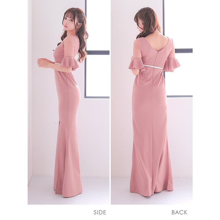 ハーフジップ×レース切替フレアロングドレス ガーリードレス エレガント | Tika | 詳細画像6 