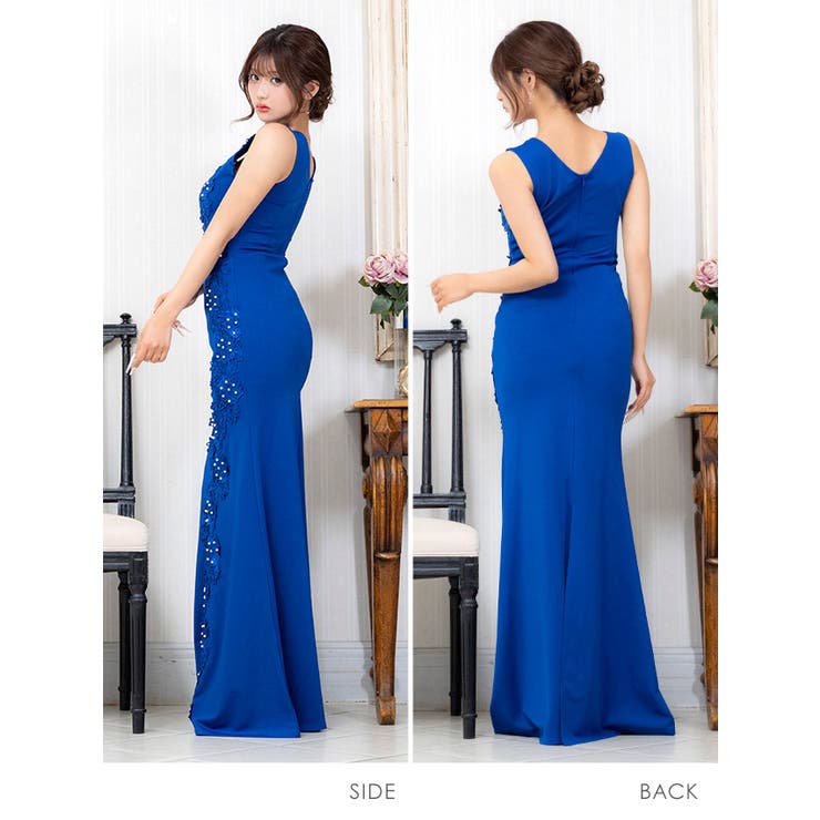 立体フラワーレース×Vネックマーメイドラインタイトロングドレス セクシードレス | Tika | 詳細画像6 