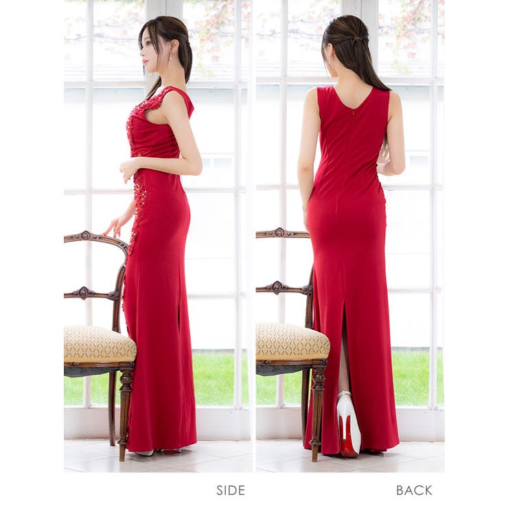 立体フラワーレース×Vネックマーメイドラインタイトロングドレス セクシードレス … | Tika | 詳細画像6 