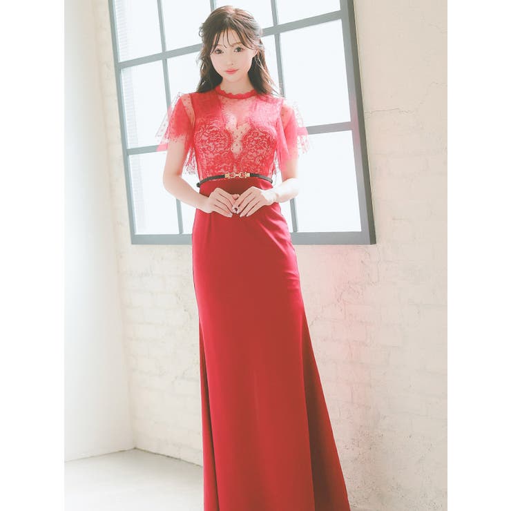 ドットシアーフレアスリーブハイウエストマークタイトロングドレス セクシードレス … | Tika | 詳細画像9 