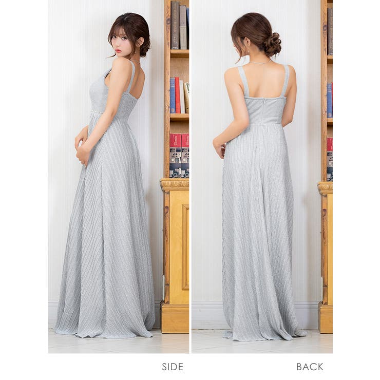 シャイニープリーツ×Vネックフレアロングドレス セクシードレス エレガント | Tika | 詳細画像6 