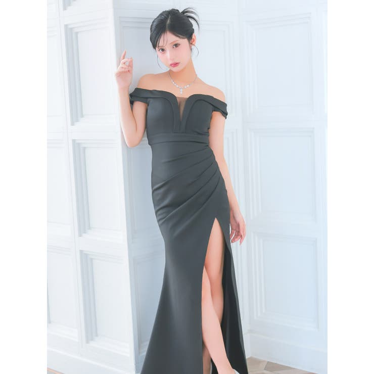 Tika キャバドレス オフショルカシュクール風深スリットロングドレス | Tika | 詳細画像14 