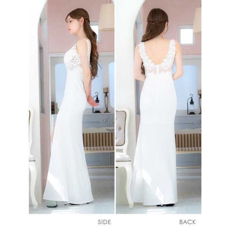 シアー×刺繍トップざっくりスリットタイトロングドレス セクシードレス エレガント… | Tika | 詳細画像6 