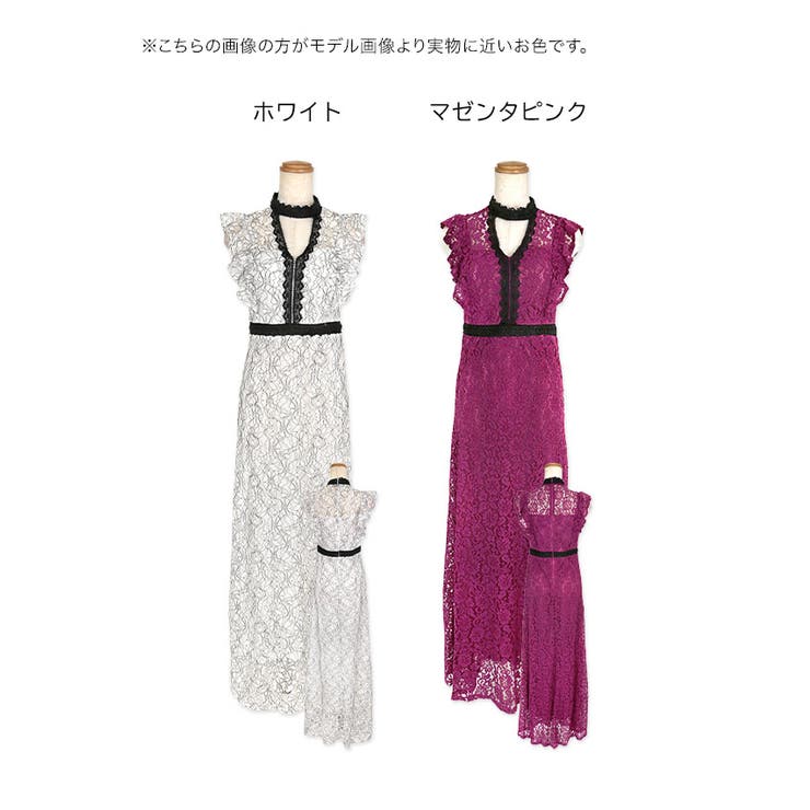 フラワー総レースサイハイウエストマークロングドレス セクシードレス 袖なし | Tika | 詳細画像11 