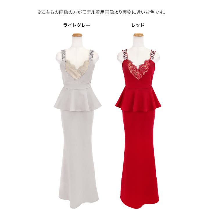 Tika ビジュー付きカシュクールペプラムタイトロングドレス セクシードレス | Tika | 詳細画像13 