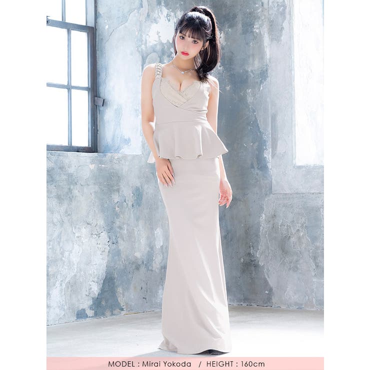 Tika ビジュー付きカシュクールペプラムタイトロングドレス セクシードレス | Tika | 詳細画像5 