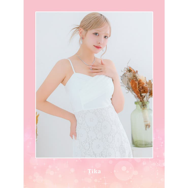 カシュクール風キャミフラワーレースロングドレス ガーリー