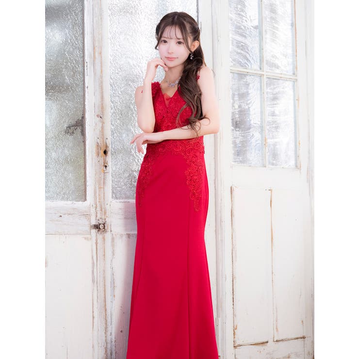 シアー×刺繍デザインバストカットタイトロングドレス セクシードレス 袖なし | Tika | 詳細画像3 