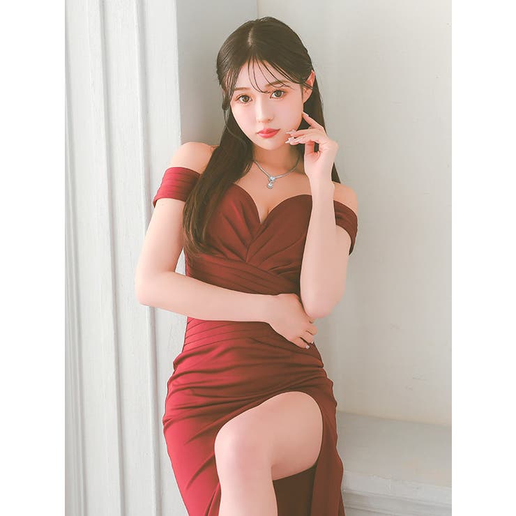 ドレスアドレス　タイニーハートリング　K18　10号 クロスネックフラワー総レースサイドカットタイトミニドレス