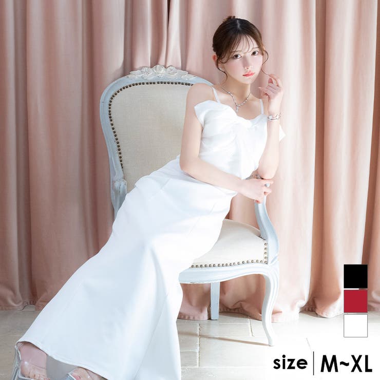 ホワイト | Tika キャバドレス バストビッグリボンタイトロングドレス | Tika