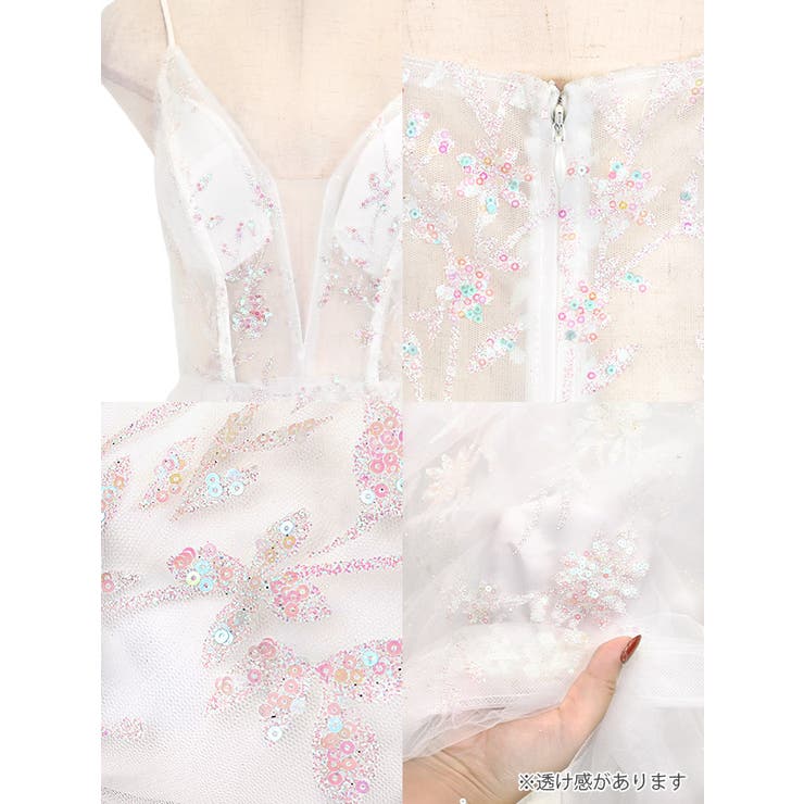 シースルートップ多層ボリュームフリルフレアロングドレス セクシードレス 袖なし | Tika | 詳細画像14 