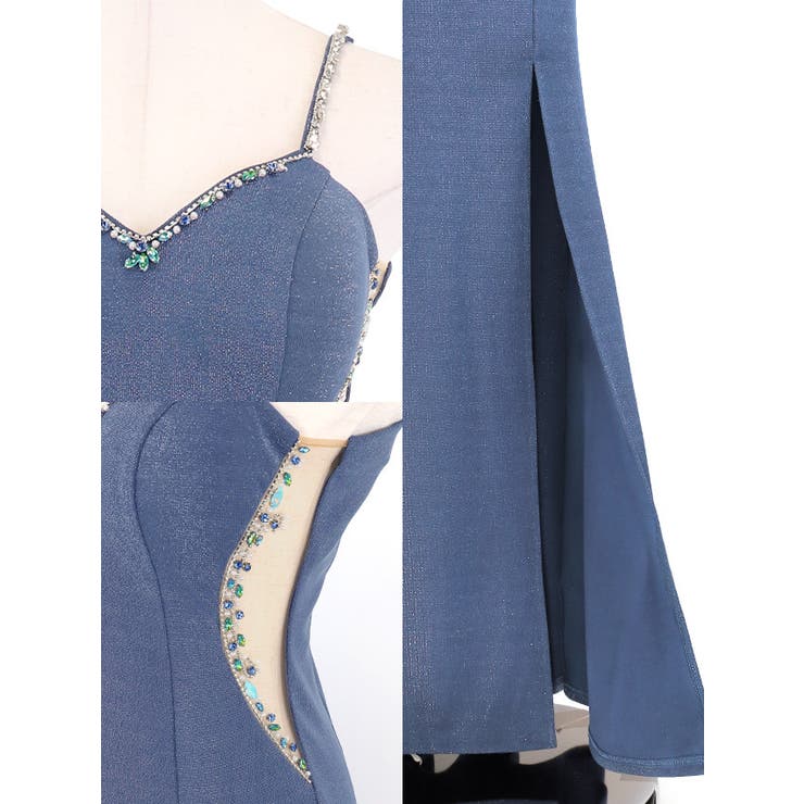 Tika ラメ生地サイドシアービジューラインロングドレス セクシードレス | Tika | 詳細画像9 