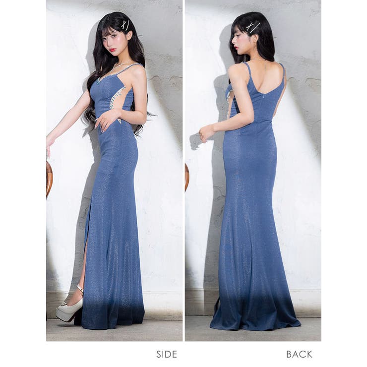 Tika ラメ生地サイドシアービジューラインロングドレス セクシードレス | Tika | 詳細画像7 