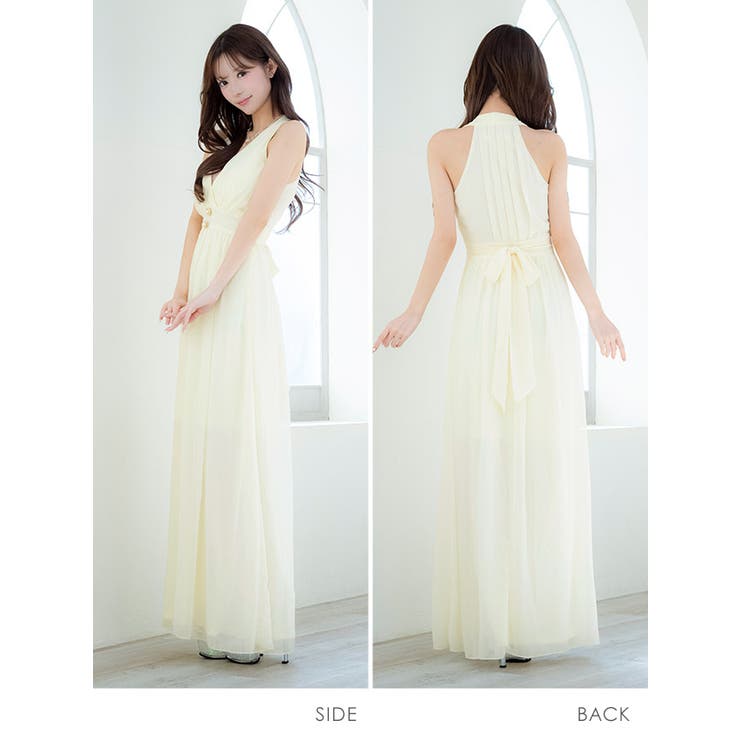 Tika ウエストパールボタンホルターネックシフォンロングドレス セクシードレス | Tika | 詳細画像6 