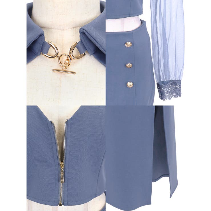 シアースリーブ×スリットセットアップタイトロングドレス セクシードレス 袖あり | Tika | 詳細画像8 