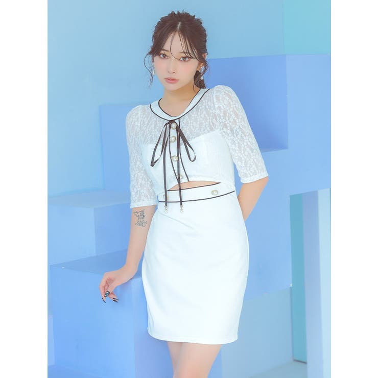 セクシー リュクス ドット リボン ミニドレス ドットシースルーカット×リボンセクシーミニドレス タイトドレス