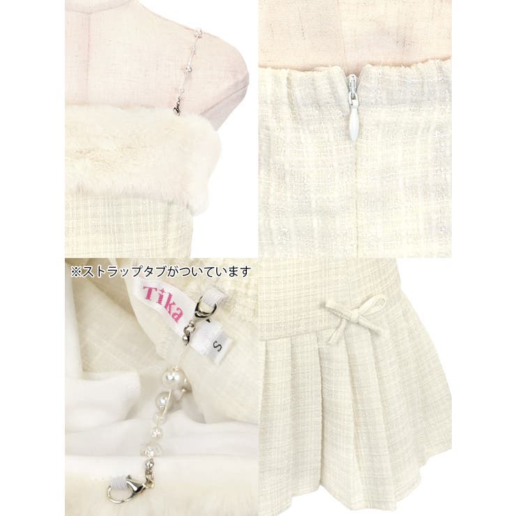 パールストラップ×フロントリボンプリーツツイードミニドレス ガーリードレス 袖なし | Tika | 詳細画像11 