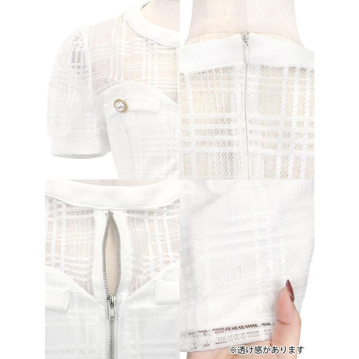 透け感チェック×ジップデザインタイトミニドレス ガーリードレス 袖あり | Tika | 詳細画像9 