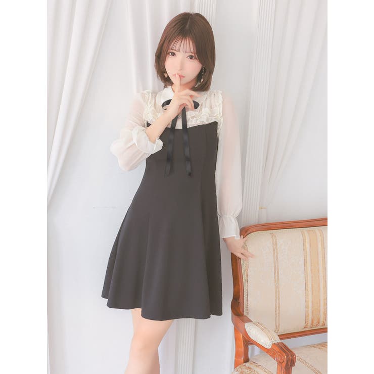 Vネック フレンチ風 デニムドレス フレアスカート 上品 ガーリー デニムフレアスカート | BOTTOMS | OBLI