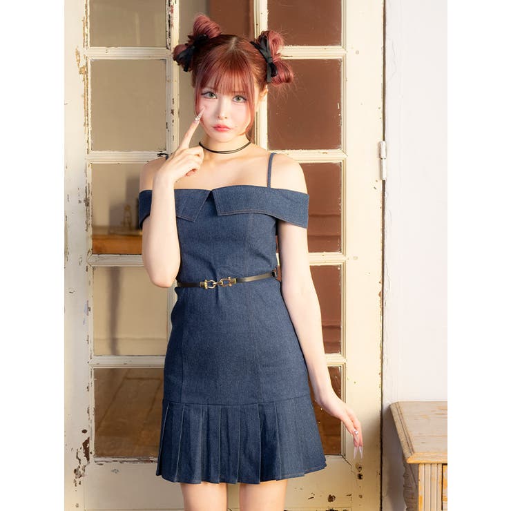 ベルト付きウエストマークワンカラーデニムタイトミニドレス ガーリードレス 袖なし | Tika | 詳細画像5 